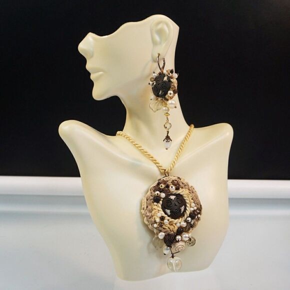 European Artisan Beaded Choker Necklace Earrings Set Boho Festival Hippie - Picture 1 of 10